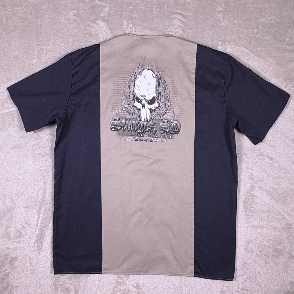 Dickies Sturgis 2008 Black Hills Rally Work Shirt XLarge Skull Graphic Biker Y2K